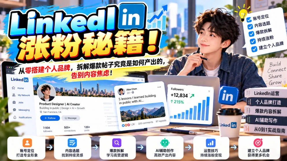LinkedIn涨粉秘籍!从零搭建个人品牌,拆解爆款帖子究竟是如何产出的,告别内容焦虑!【原创双语字幕】-副业吧