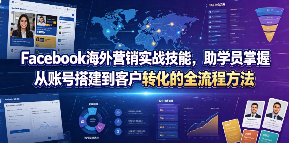Facebook海外营销实战技能，助学员掌握从账号搭建到客户转化的全流程方法-副业吧