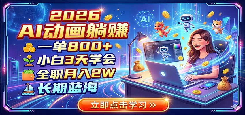2026 AI动画躺赚：一单800+，小白3天学会，全职月入2W，长期蓝海-副业吧