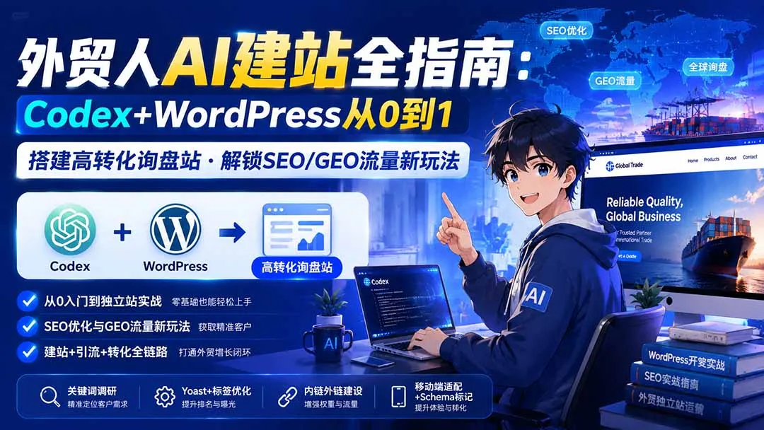 外贸人AI建站全指南:Codex+WordPress从0到1·搭建高转化询盘站·解锁SEO/GEO流量新玩法-更新-副业吧