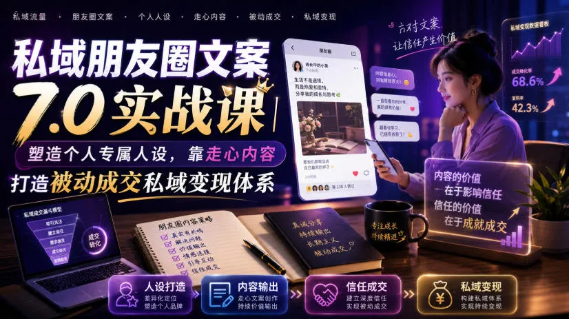 私域朋友圈文案7.0实战课|塑造个人专属人设,靠走心内容打造被动成交私域变现体系-副业吧