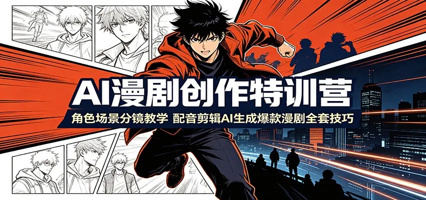 AI漫剧创作特训营：角色场景分镜教学，配音剪辑AI生成爆款漫剧全套技巧-副业吧