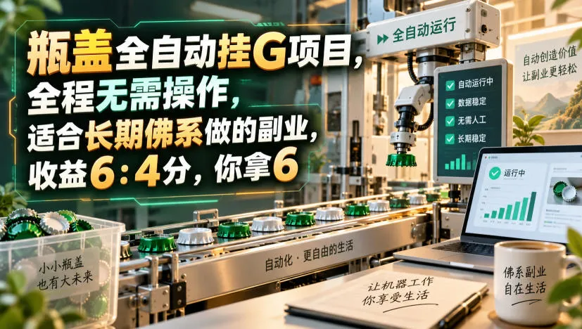 瓶盖全自动挂G项目，全程无需操作，适合长期佛系做的副业，收益6：4分，你拿6【揭秘】-副业吧