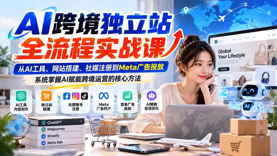AI跨境独立站全流程实战课：从AI工具、网站搭建、社媒注册到Meta广告投放，系统掌握AI赋能跨境运营的核心方法-副业吧