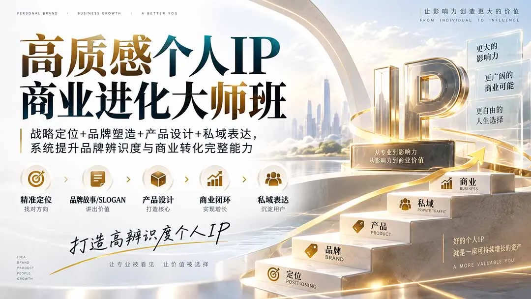 高质感个人IP商业进化大师班:战略定位+品牌塑造+产品设计+私域表达,系统提升品牌辨识度与商业转化完整能力-副业吧