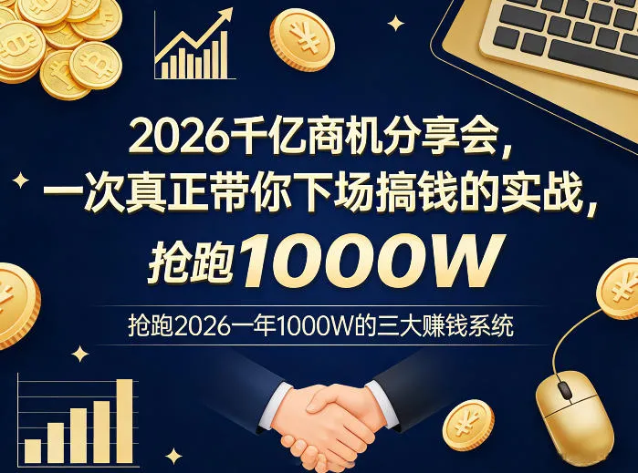 2026千亿商机分享会,一次真正带你下场搞钱的实战,抢跑2026一年1000W的三大賺钱系统-副业吧
