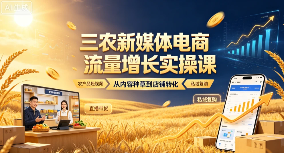 【精】三农新媒体电商流量增长实操课,从内容种草到店铺转化-副业吧