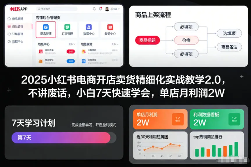 2025小红书电商开店卖货精细化实战教学2.0,不讲废话,小白7天快速学会,单店月利润2W-副业吧