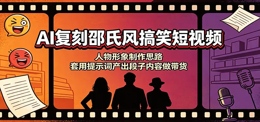 AI复刻邵氏风搞笑短视频:人物形象制作思路,套用提示词产出段子内容做带货-副业吧