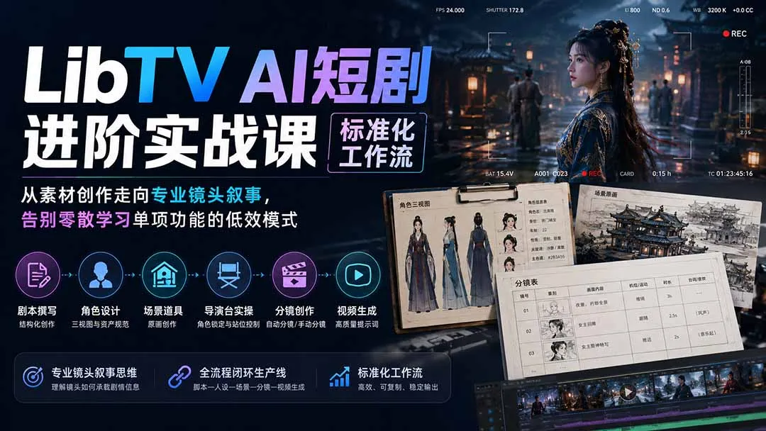 LibTV AI短剧进阶实操课标准化工作流;从素材创作走向专业镜头叙事,告别零散学习单项功能的低效模式-副业吧