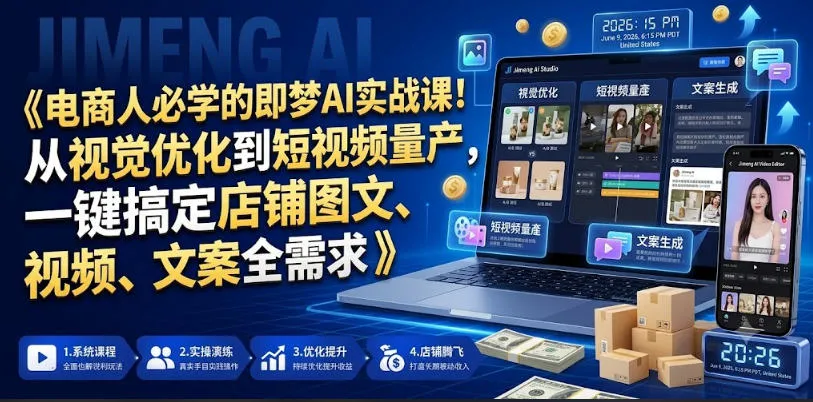 电商人必学的即梦AI实战课!从视觉优化到短视频量产,一键搞定店铺图文、视频、文案全需求-副业吧