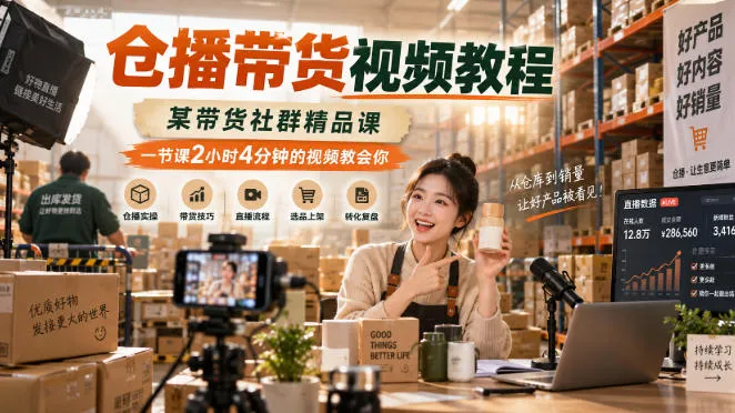 仓播带货视频教程，某带货社群精品课，一节课2小时4分钟的视频教会你-副业吧