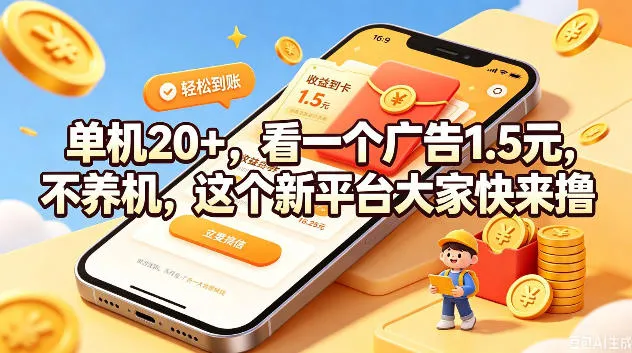 单机20+,看一个广告1.5米,不养机,这个新平台大家快来撸【揭秘】-副业吧