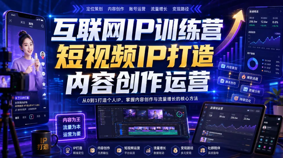 互联网IP训练营，短视频IP打造，内容创作运营-副业吧