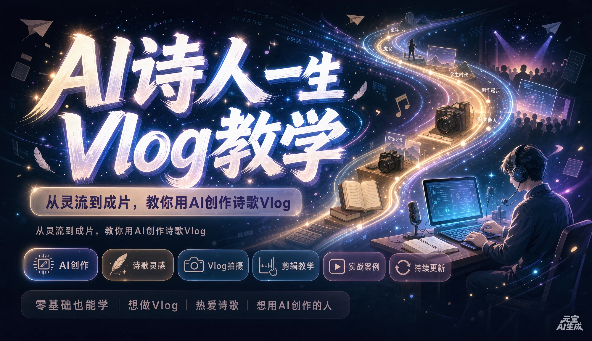 【精】AI诗人一生Vlog教学，AI制作丨伙伴计划丨精选收益丨商单收徒 ，新领域红利期，抓紧做-副业吧