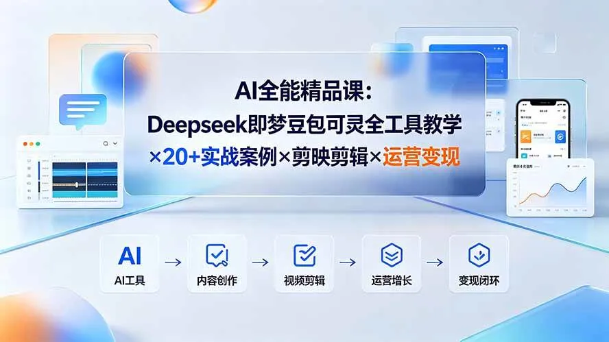 (19278期)AI全能精品课:Deepseek即梦豆包可灵全工具教学×20+实战案例×剪映剪辑×运营变现-副业吧