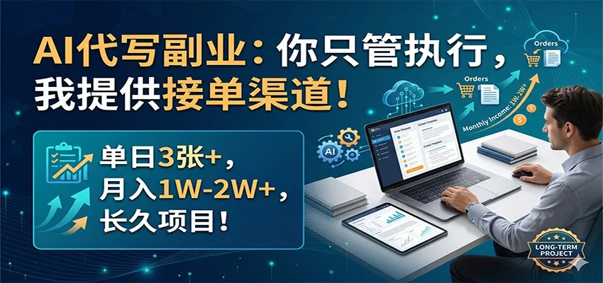 AI代写副业：你只管执行，我提供接单渠道！单日3张+，月入1W-2W+，长久项目-副业吧