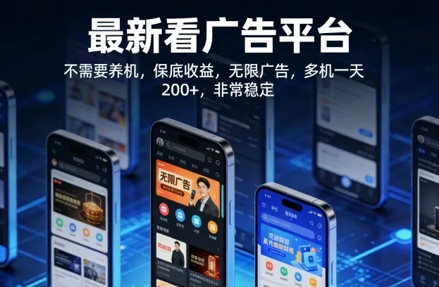 最新看广告平台，不需要养机，保底收益，无限广告，多机一天200+，非常稳定【揭秘】-副业吧