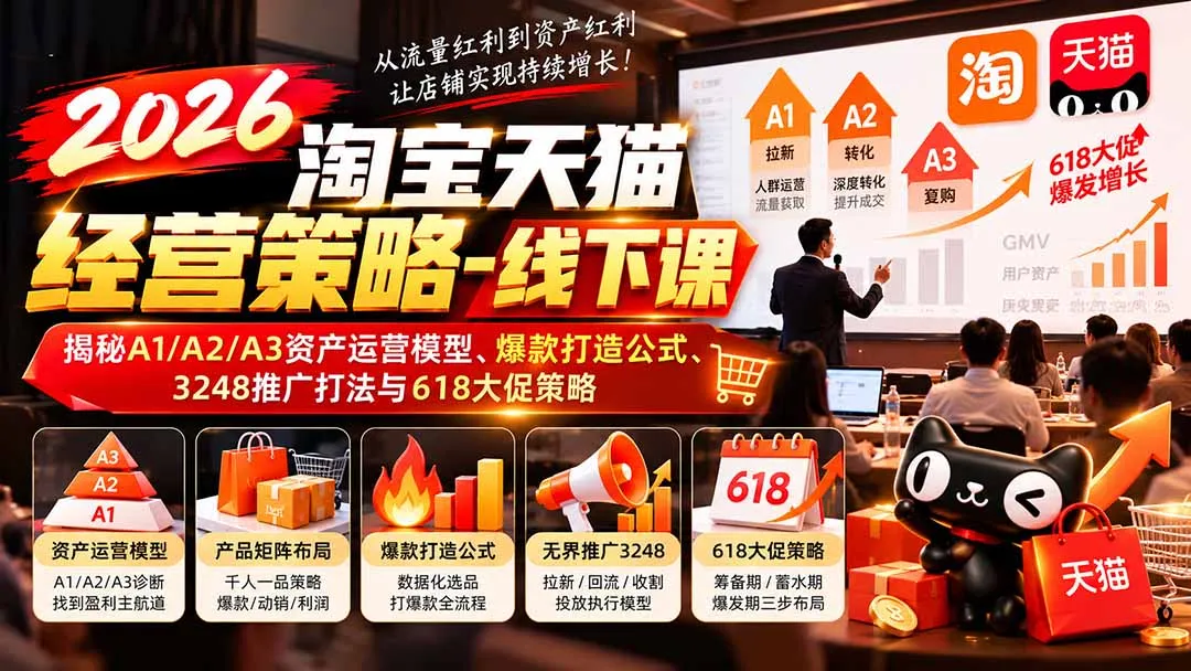 2026淘宝天猫经营策略-线下课:揭秘A1/A2/A3资产运营模型、爆款打造公式、3248推广打法与618大促策略-副业吧