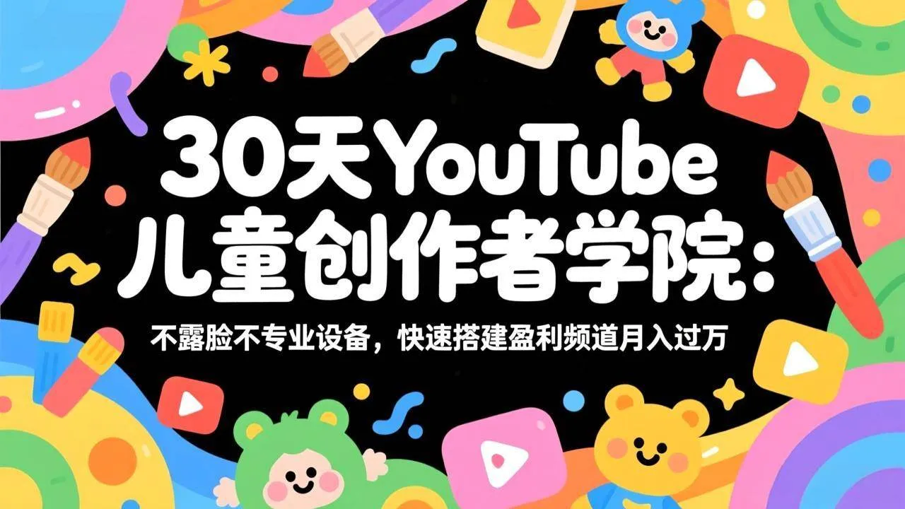 （17554期）30天YouTube儿童创作者学院：不露脸不专业设备，快速搭建盈利频道月入过万-副业吧