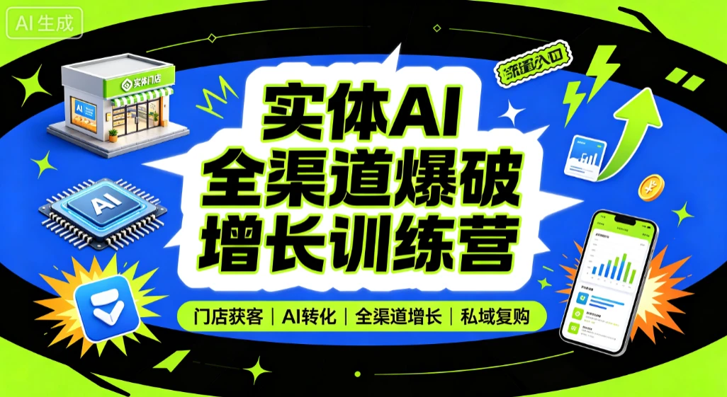 【精】实体AI全渠道爆破增长训练营，门店获客、AI转化、全渠道增长、私域复购-副业吧