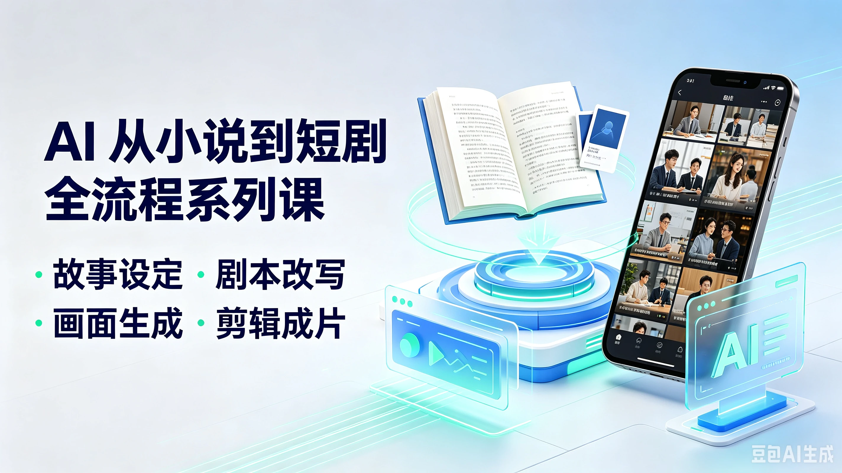 【精】AI从小说到短剧全流程系列课,故事设定·剧本改写、画面生成·剪辑成片-副业吧