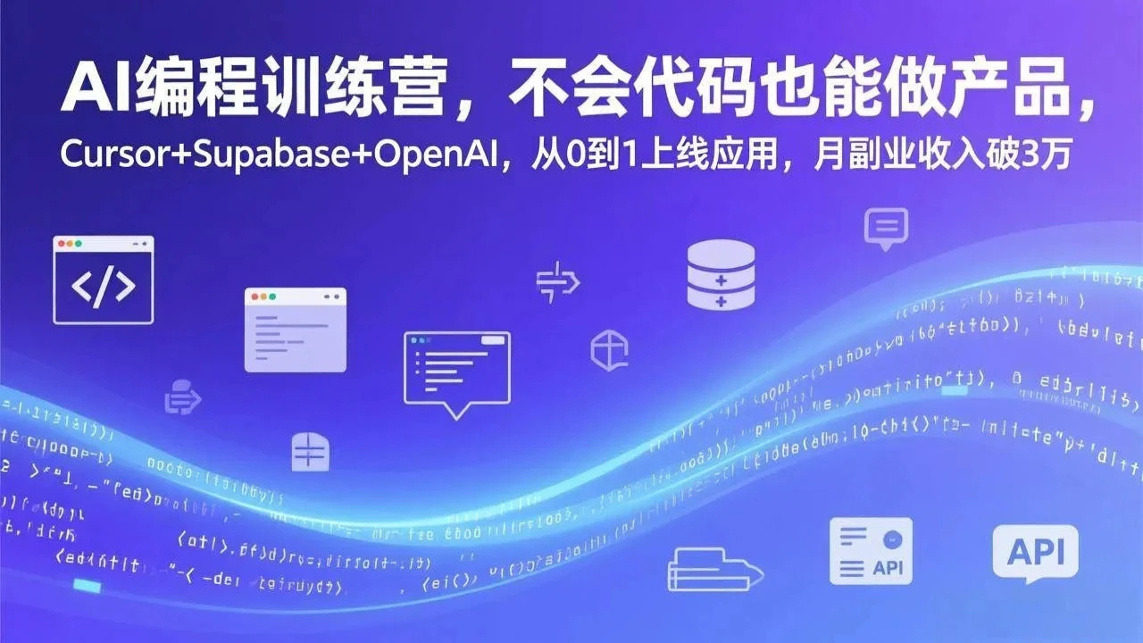 【精】AI编程训练营,不会代码也能做产品,Cursor+Supabase+OpenAI,从0到1上线应用,月副业收入破3万-副业吧