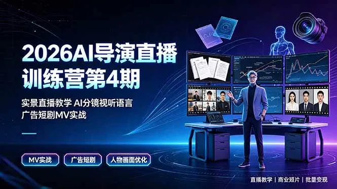 (19216期)2026AI导演直播训练营第4期,实景直播教学AI分镜视听语言,广告短剧MV实战,解决人物画面崩坏痛点-副业吧