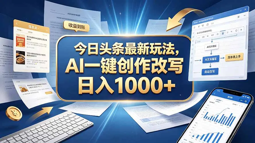 今日头条最新玩法,AI 一键创作改写,简单易上手,轻松日入 1000 +-副业吧
