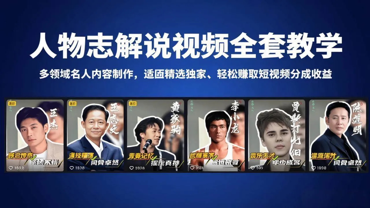 （18205期）人物志解说视频全套教学，多领域名人内容制作，适配精选独家，轻松赚取短视频分成收益-副业吧