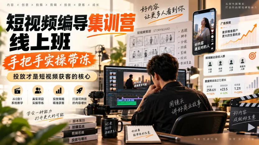 【精】短视频编导集训营线上班，手把手实操带冻，投放才是短视频获客的核心-副业吧