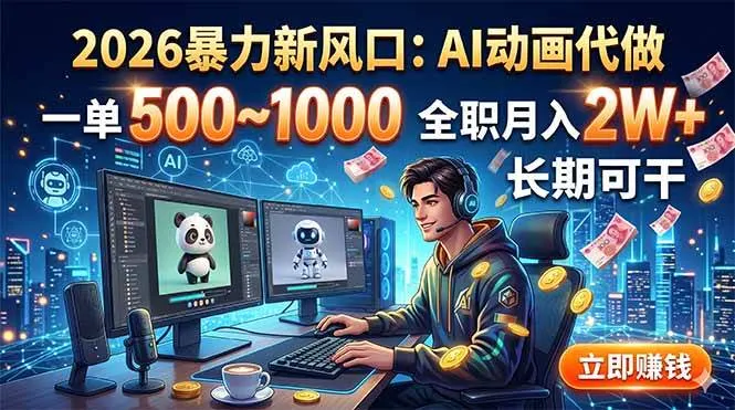 (18993期)2026暴力新风口:AI动画代做,一单500~1000,全职月入2W+,长期可干-副业吧