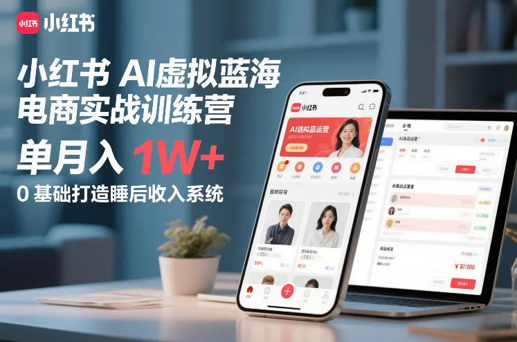 小红书AI虚拟蓝海电商实战训练营，单月入1W+，0基础打造睡后收入系统-副业吧