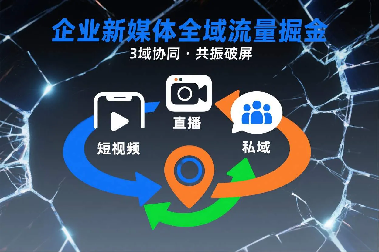 短视频全域商业模式，企业新媒体全域流量掘金，3域协同，共振破屏，短视频-直播-私域-地域-副业吧