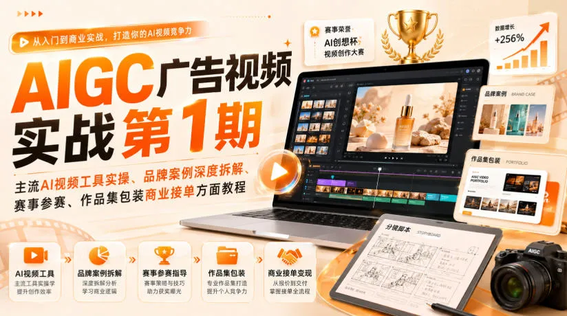 AIGC广告视频实战第1期,主流AI视频工具实操、品牌案例深度拆解、赛事参赛、作品集包装商业接单方面教程-副业吧