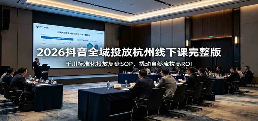 2026抖音全域投放杭州线下课完整版：千川标准化投放复盘SOP，撬动自然流拉高ROI-副业吧