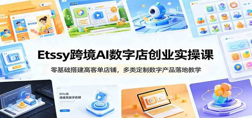 Etsy跨境AI数字店创业实操课:零基础搭建高客单店铺,多类定制数字产品落地教学-副业吧