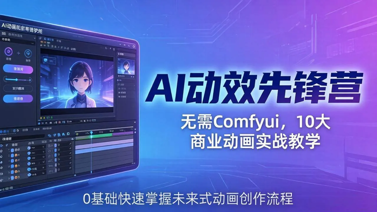 （18077期）AI 动效先锋营：无需Comfyui，10大商业动画实战教学，0基础快速掌握未来式动画创作流程-副业吧