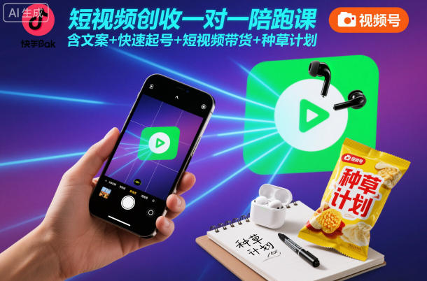 短视频创收一对一陪跑课,含文案+快速起号+短视频带货+种草计划-副业吧