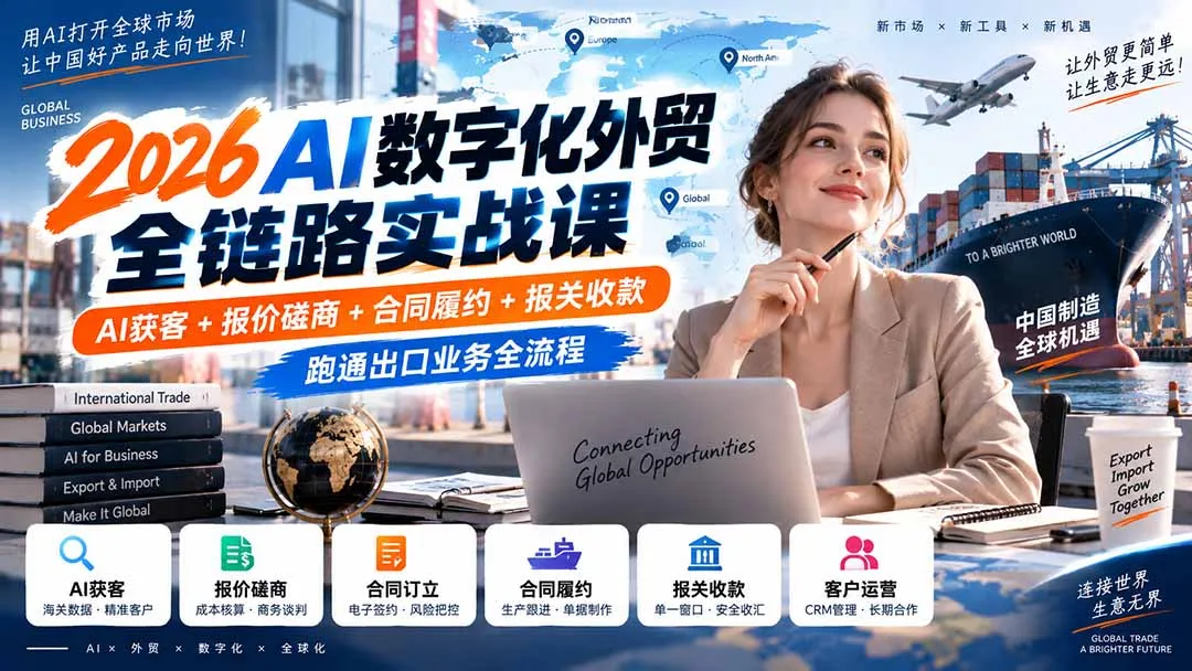 2026AI数字化外贸全链路实战课：AI获客+报价磋商+合同履约+报关收款，跑通出口业务全流程-副业吧