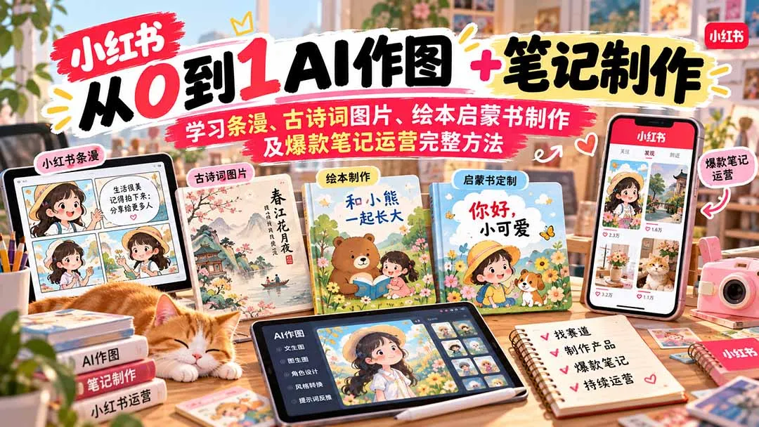 2026小红书AI内容创作从0到1-更新1009:学习条漫、古诗词图片、绘本启蒙书制作及爆款笔记运营完整方法-副业吧