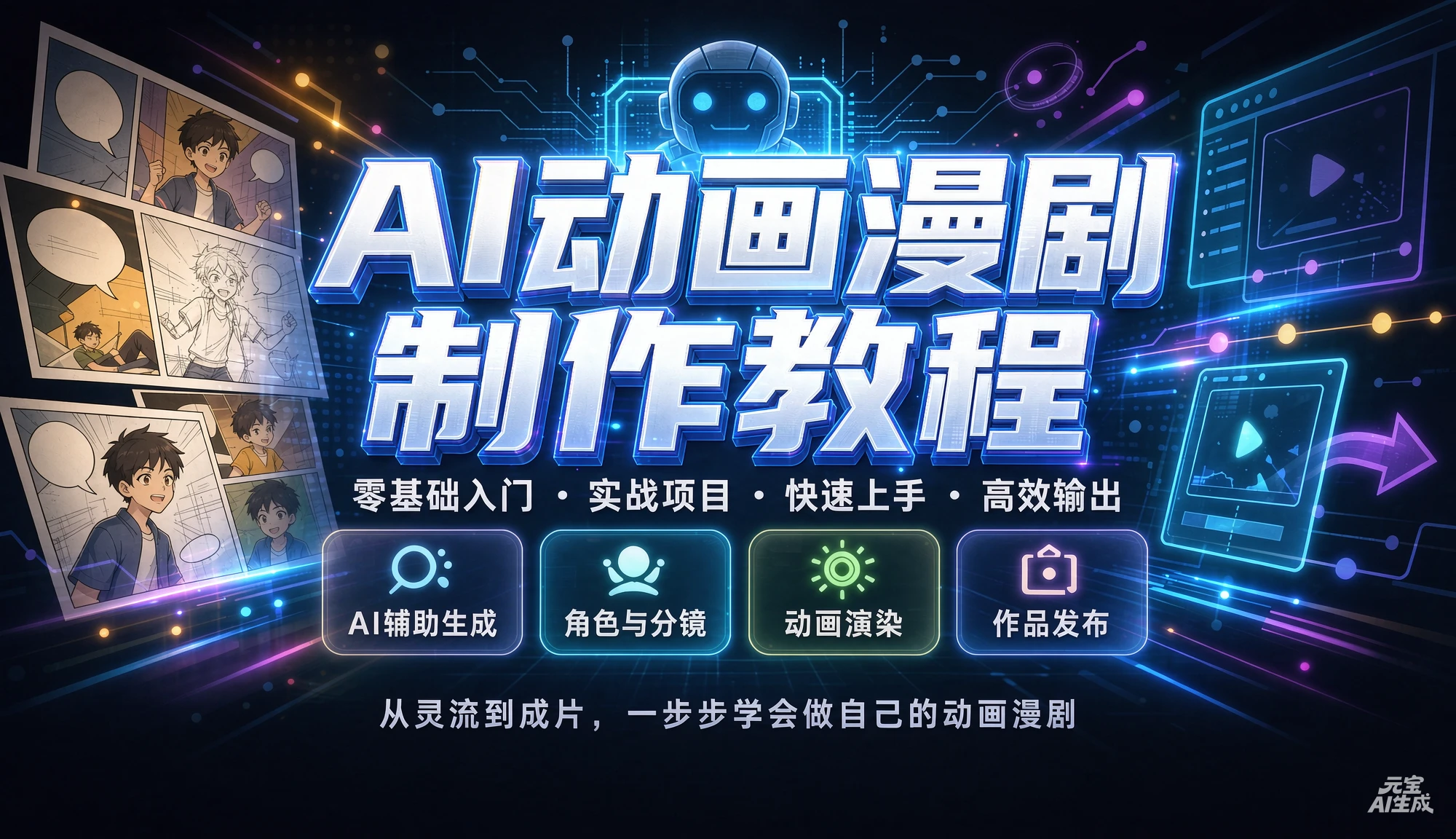 【精】AI动画漫剧制作教程，从选题构思、分镜文案、AI绘图配音到剪映成片的完整创作流-副业吧