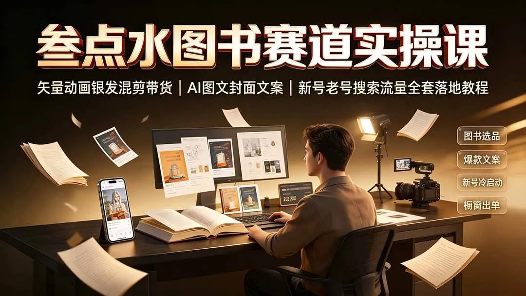 (19613期)叁点水图书赛道实操课|矢量动画银发混剪带货,AI图文封面文案,新号老号搜索流量全套落地教程-副业吧 (19613期)叁点水图书赛道实操课|矢量动画银发混剪带货,AI图文封面文案,新号老号搜索流量全套落地教程-副业吧