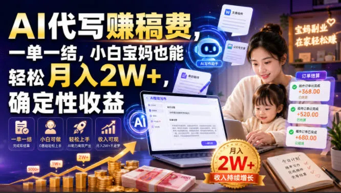 AI代写賺稿费，一单一结，小白宝妈也能轻松月入2W+，确定性收益【揭秘】-副业吧