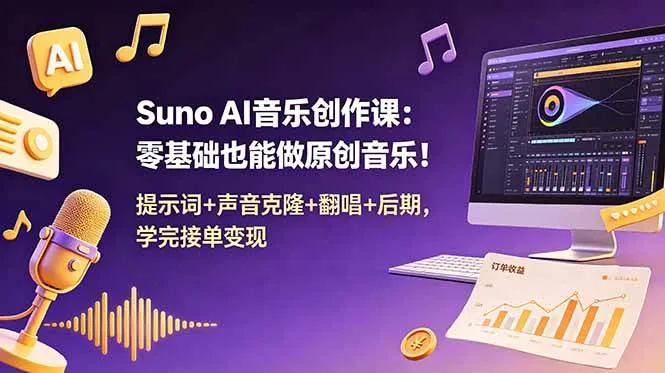 (18945期) Suno AI音乐创作课:零基础也能做原创音乐!提示词+声音克隆+翻唱+后期,学完接单变现-副业吧