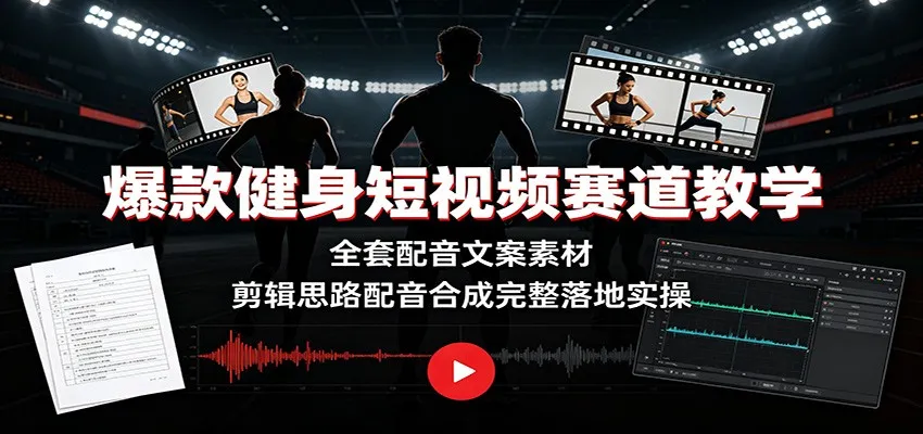 爆款健身短视频赛道教学:全套配音文案素材,剪辑思路配音合成完整落地实操-副业吧