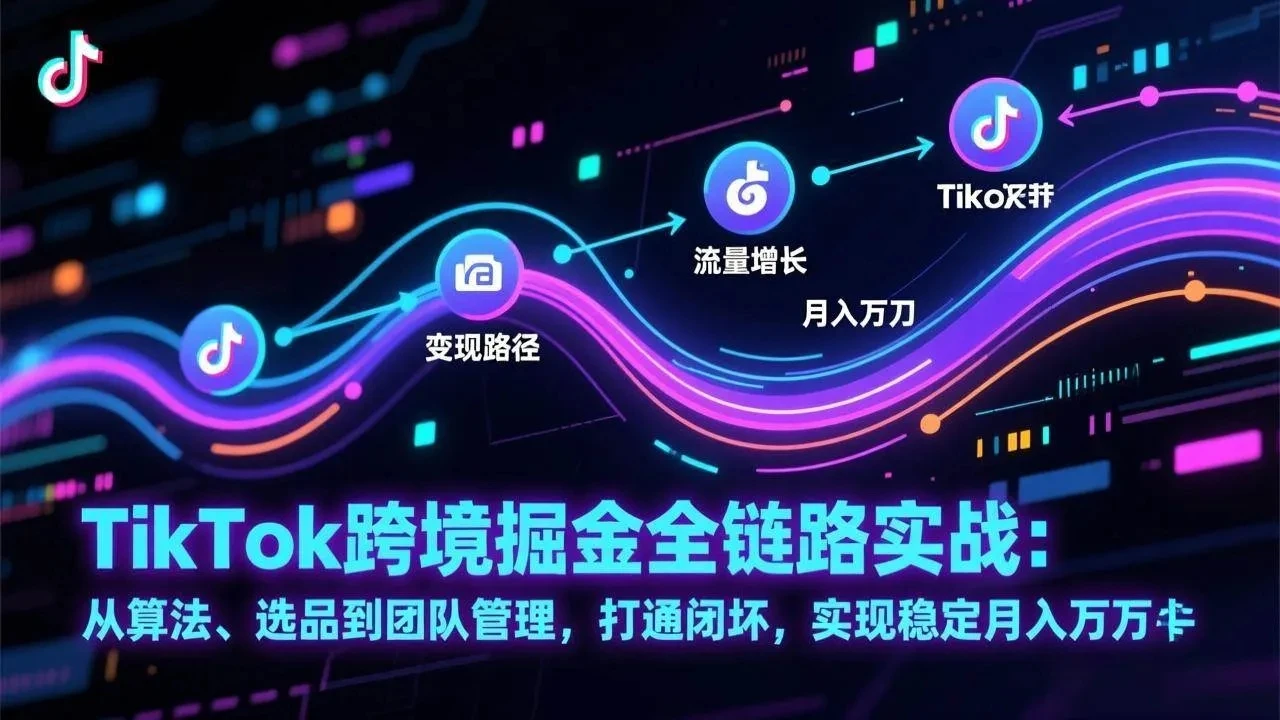 【精】TikTok跨境掘金全链路实战：从算法、选品到团队管理，打通闭环，实现稳定月入万刀-副业吧