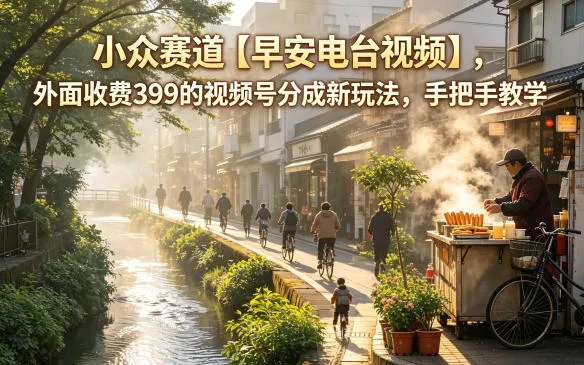 小众赛道【早安电台视频】，外面收费399的视频号分成新玩法，手把手教学-副业吧