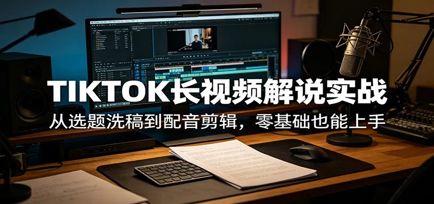 TIKTOK长视频解说实战：从选题洗稿到配音剪辑，零基础也能上手-副业吧