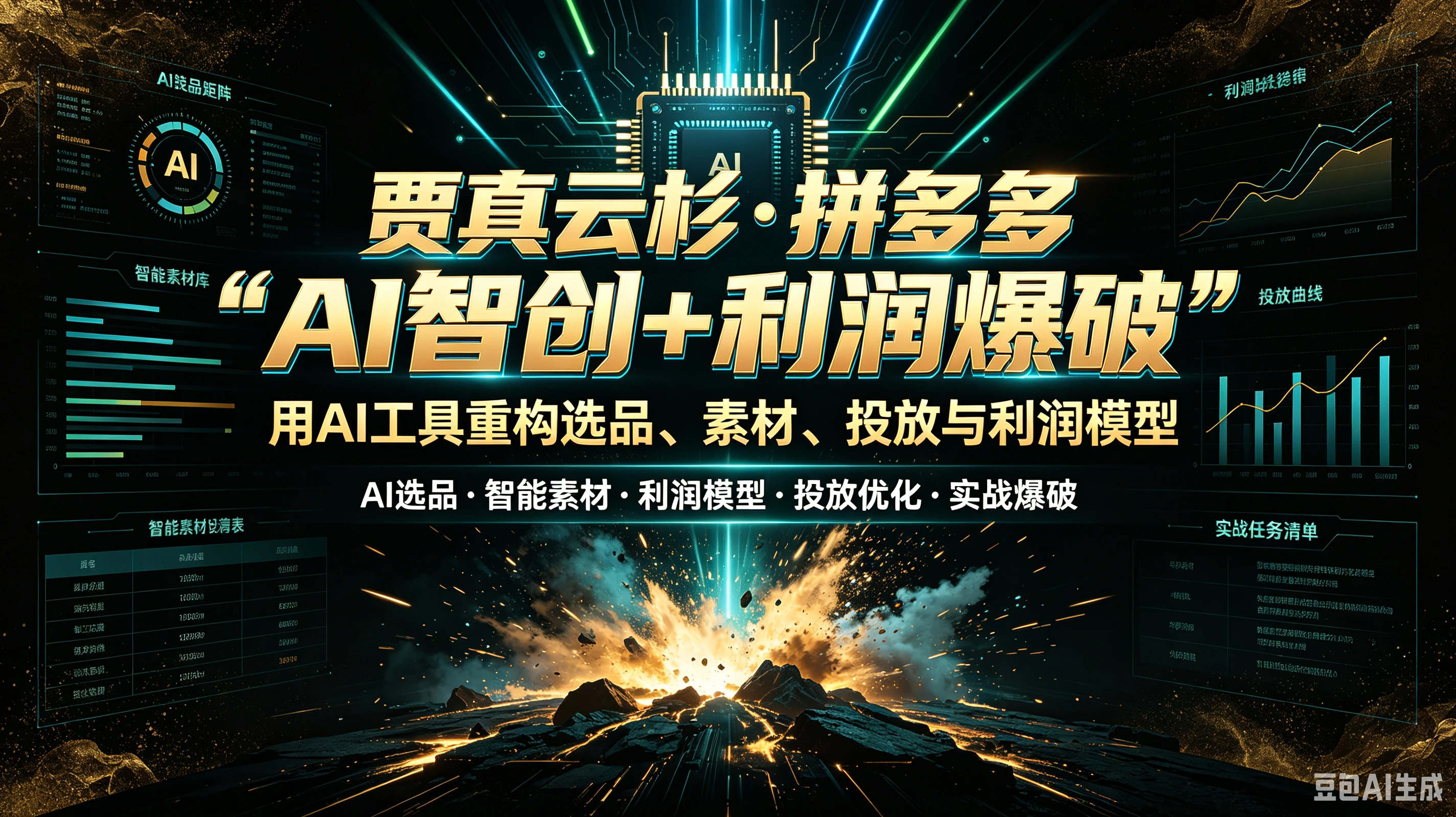 【精】贾真云杉·拼多多，“AI智创+利润爆破”用AI工具重构选品、素材、投放与利润模型，AI选品、智能素材、利润模型、投放优化、实战爆破-副业吧